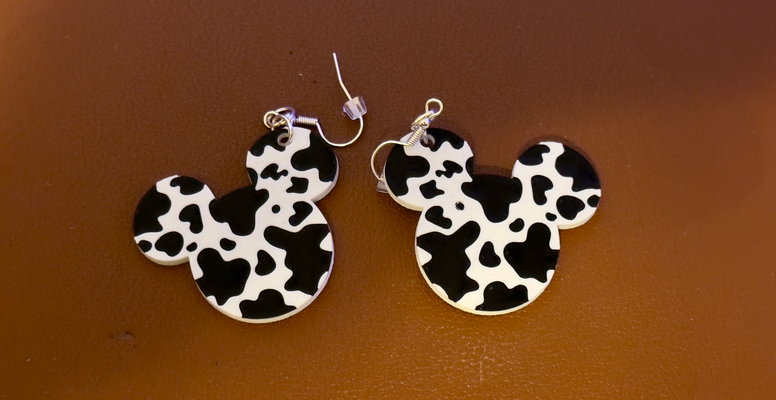 cow skin mickey earrings by legoconstruct fashion disney disneyland world toy story multi color multicolor 3d print model - Mito3D