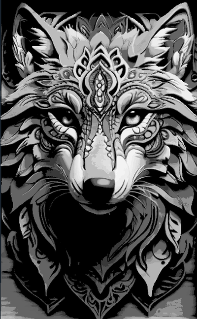wolf portrait hueforge by mclanesmemories art 2d carving wild black white 3d print model - Mito3D