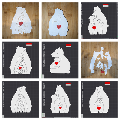 customisable family of bears puzzles tabs by cruse2382 art 2d puzzle love gift 3d print model - Mito3D