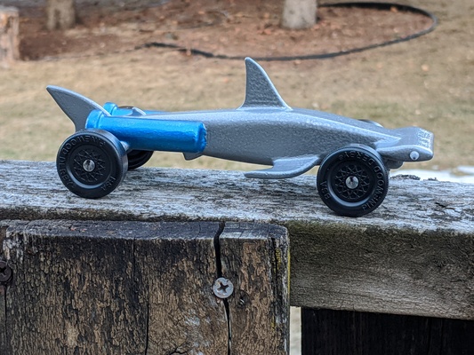 sharkcar brycemobile pinewood derby cars by eclien toys & games batmobile shark pinewoodderby scouts 3d print model - Mito3D