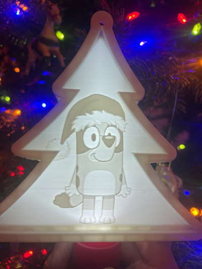 bluey christmas tree ornament lithophane by 3d prints week household festivities holiday fun cartoon kids contest cute room home decoration 3d print model - Mito3D