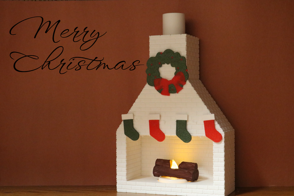 natal lareira chá leve suporte by brock casa decoração guirlanda meia fogo fogueira tijolo feriado natal alegre 3d print model - Mito3D