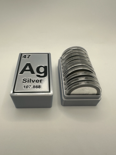 1 oz coins rounds bars protective holder - ag element by dadhacks tools organizers coin box stash lid silver gold bar display protector 3d print model - Mito3D