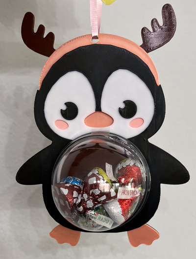 christmas ornaments candy holder - penguin wearing deer hat by nivlek99 household festivities bowl ornamanet key chain cute chrismas 2023 xmas x'mas 3d print model - Mito3D