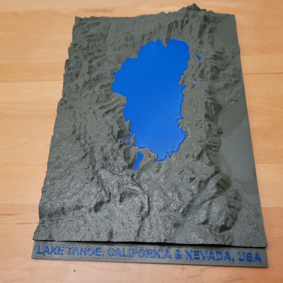 topo of lake tahoe california & nevada usa by kabendesign education geography topography topographical sierra mountains ski boating fishing forest skiing heavenly incline alpine blue deep map 3d print model - Mito3D