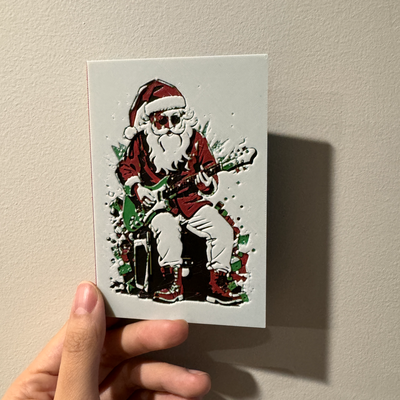 a rockin' christmas card - hueforge print by cyanidesugar art models santa guitar in place 3d print model - Mito3D