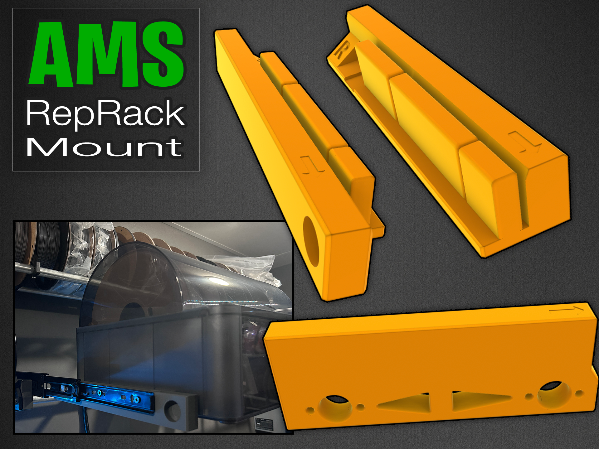 bambu ams reprack mount remixed by k2 kevin 3d printer accessories bracket mounting slides bambulab drawerslides rack slide 3D print model - Mito3D