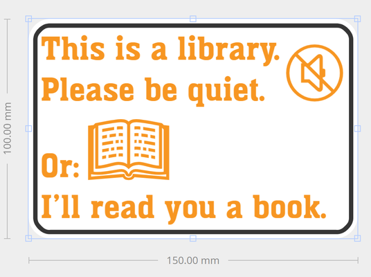 komisch bibliothek zeichen by 3djupp kunst logos leise unsinn gelb orange schwarz weiß stille bücher lesen ruhig makerlab bambu 3d print model - Mito3D