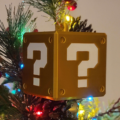 christmas ornament mystery cube - gaming inspired by makers mashup household festivities 2023 ornaments nintendo question block 3d print model - Mito3D