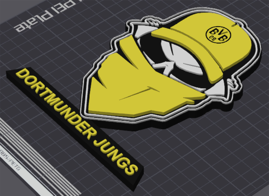 borussia dortmund dortmunder rapazes tabela ficar pé by 5kyrunn3r arte sinais logotipos bundesliga ultras placa logotipo crânio mascarar ams pronto 3d print model - Mito3D