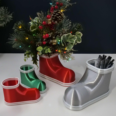 holiday children boot planter container by makers mashup household decor christmas 2023 xmas xmas2023 floral design decoration 3d print model - Mito3D