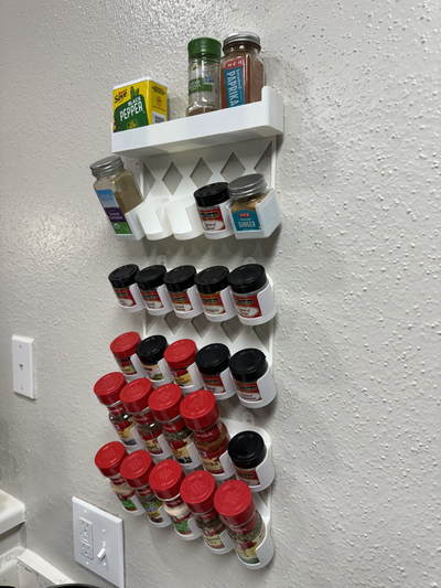 customizable spice rack - wall mounted w 3m command strips presupported by kuza3d tools organizers spicerack wallmount strip 3d print model - Mito3D
