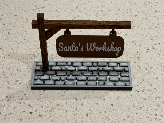 signs by bear - christmas edition thebear household festivities sign post cobblestone wood pole wooden texture custom town city games decor decoration nametag nameplate plate logo hanging hang makerlab makemysign 2023 santa 3d print model - Mito3D