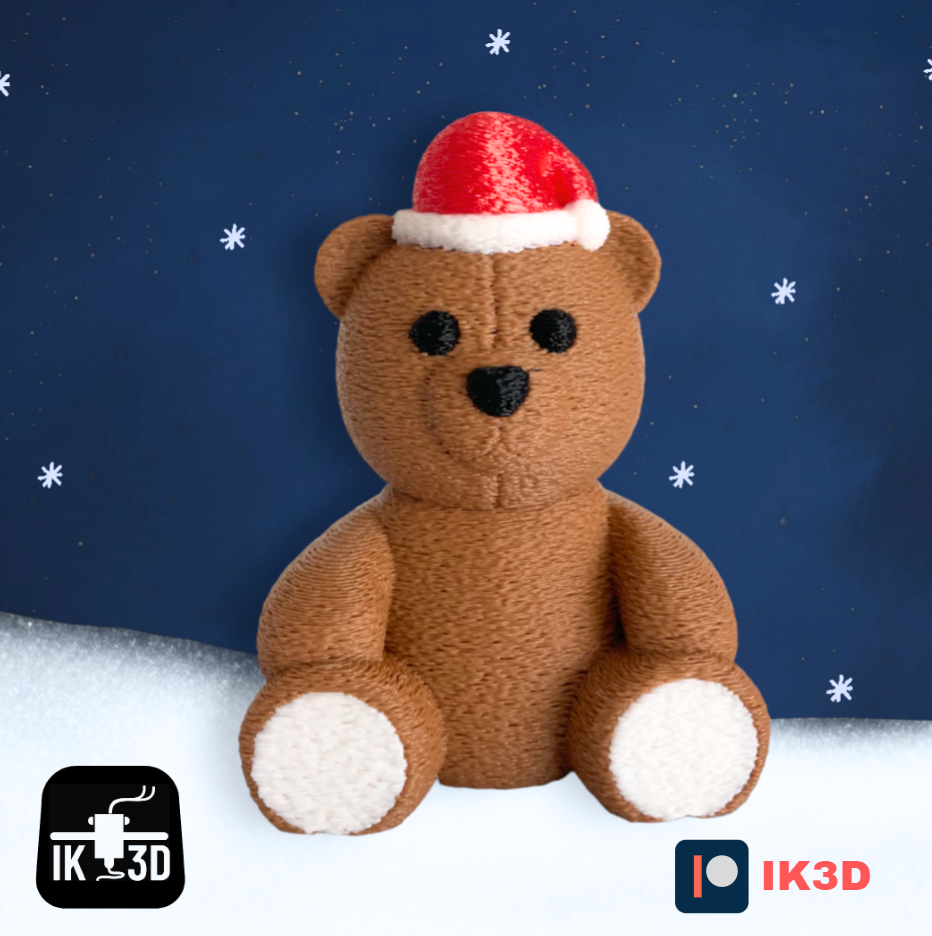 teddy bear fuzzy skin santa hat by ik3digital household festivities claus cute ornament tree xmas christmas no supports supportless decoration adorable kids easy print 3D print model - Mito3D