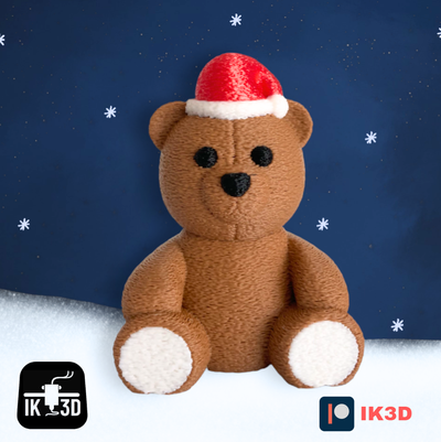 teddy bear fuzzy skin santa hat by ik3digital household festivities claus cute ornament tree xmas christmas no supports supportless decoration adorable kids easy print 3d print model - Mito3D