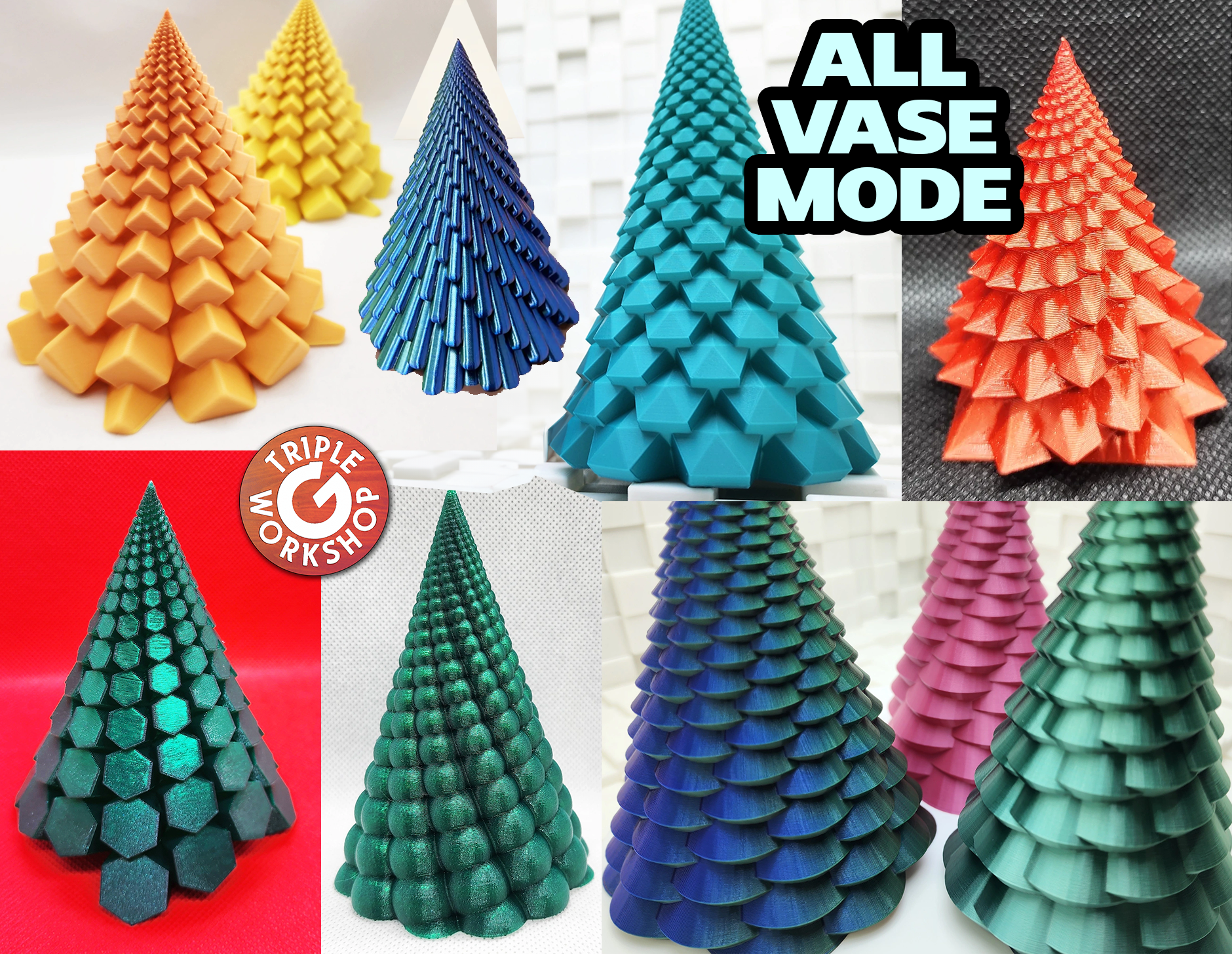 ultimate vase mode christmas tree collection by triplegworkshop household festivities spiral fibonacci vasemode spiralvase xmas spiralvasemode scalable christmasornament christmasdecoration christmasdecorations christmastree christmasornaments xmasdecorations trees vasemodeprinting 3D print model - Mito3D