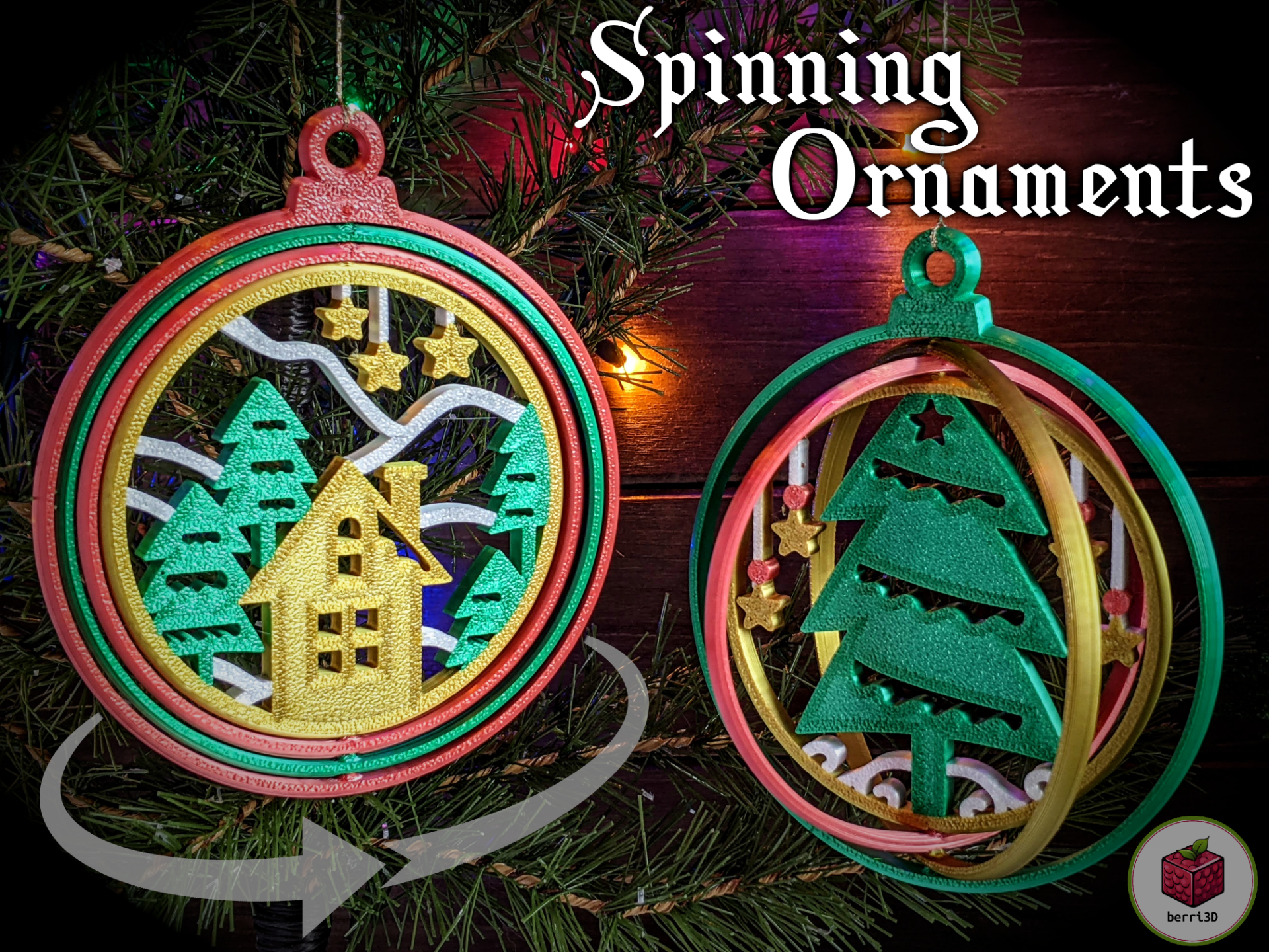 spinning christmas tree ornaments by berri3d household festivities ornament christmasornament angel house snowman multicolor multicolour ams lite a1 mini print-in-place 3D print model - Mito3D