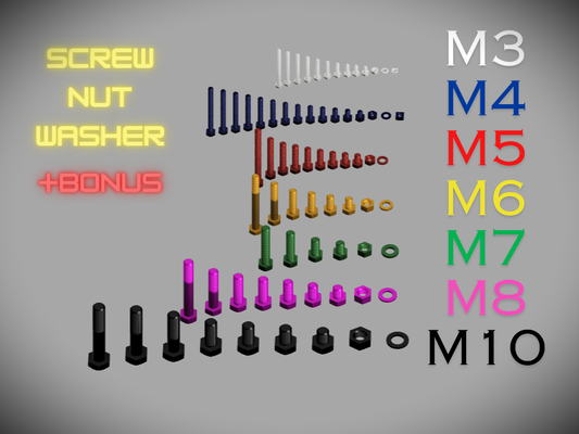 schraube einstellen m3 m4 m5 m6 m7 m8 m10 iso 4017 by abonnieren hobby diy nuss unterlegscheibe 3d print model - Mito3D