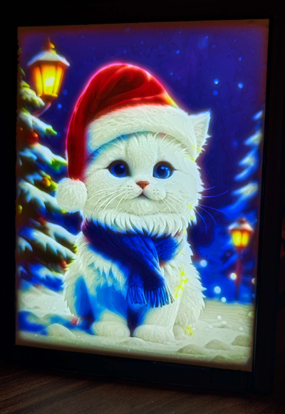 2d lithophane ouvrages d'art noël chaton 2 bambu laboratoire cadre by statusd112 art paquet lithographier litho afficher cas gaine 2023 décoration 3d print model - Mito3D