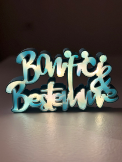 bonifici&bestemmie by williamc art signs & logos table sign scritta bonifici bestemmie e light led 3d print model - Mito3D