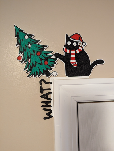 kitty cat christmas door decoration by dakjones82 household decor funny x mas wall hanger holiday 3d print model - Mito3D