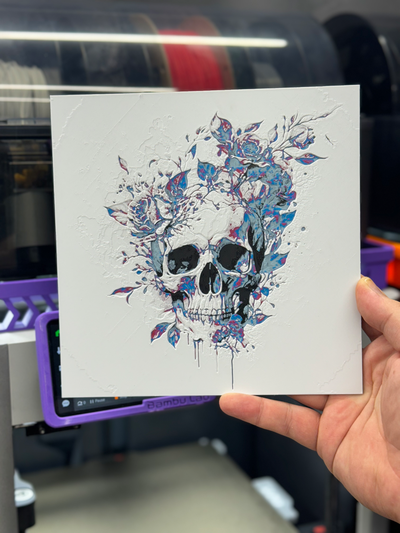 skull flowers hueforge by bearded dad designz art signs & logos ai generated hugeforge printed multi colo bambu fyp featured artwork flower roses 3d print model - Mito3D