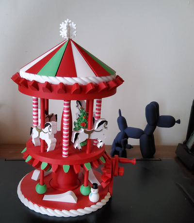 noel mekanik carulel by mimi ev dekorasyon halkı şenlikler oyuncak çocuk çocuklar hediye cadeau enfant maison atlıkarınca at cheval chevaux jouet binicilik okulu neşe go 3d print model - Mito3D