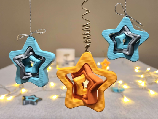 noel dönen dekorasyon yıldızlar by üçlü ev halkı dekor star rotasyon süs kıpır çevirmek hediye ağacı 3d print model - Mito3D