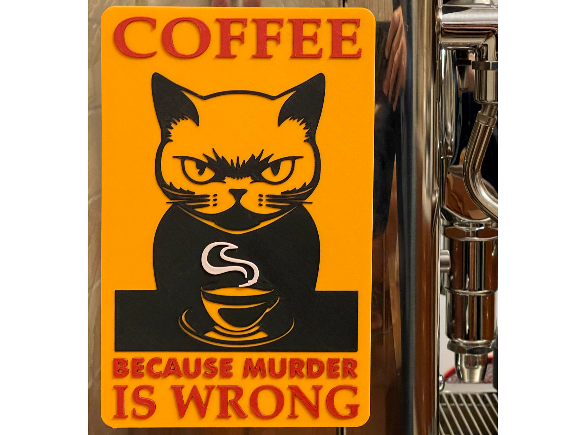 café meurtre is faux signe by florinv art panneaux logos affiche drôle sarcastique chat 3D print model - Mito3D