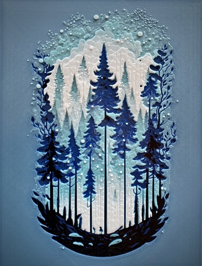 hueforge - pine forest by infill3d art signs & logos prusa color blue ender3 polymaker filamentswap peaceful bambulab ams 3dpainting aigenerated 3d print model - Mito3D