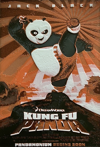hueforge kungfu panda póster by infill3d arte señales logos kung fu panda bambu bambulab ams x1c p1p forja sombreros 3dpainting 3d print model - Mito3D