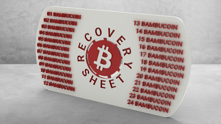 crypto bitcoin recover sheet by enggraph art coin & badges sign secure recovery plate recoery cad step solidworks wallet seed phrase seedphrase 3d print model - Mito3D