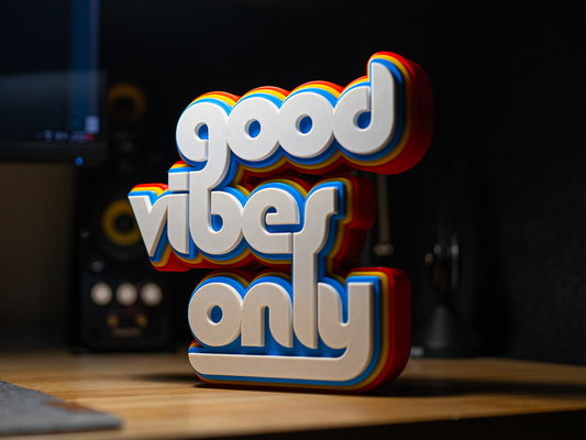good vibes - large standing sign by trendtb art signs & logos desk accessories decor color rainbow 3d print model - Mito3D
