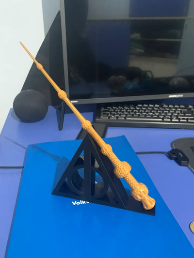 harry çömlekçi la asa di yaşlı destek by lux3d araçlar gadget'lar çubuk büyü ölü kulp bambu ayakta durmak ölümcül hallows baget sembol 3d print model - Mito3D