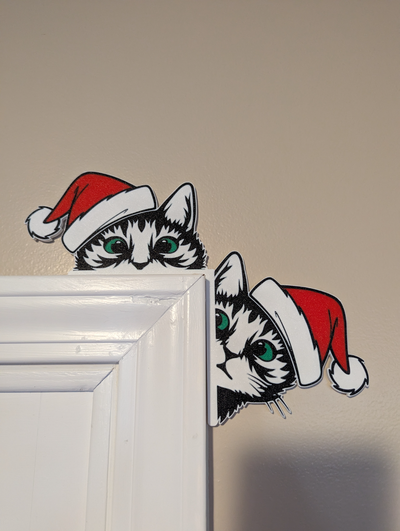 peeking cats christmas door decoration by dakjones82 household decor kitty cat hanger christamast decorations holiday xmas 2023 corner 3d print model - Mito3D