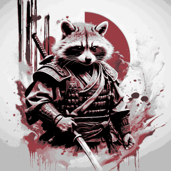 waschbär samurai farbig hutschmiede by abonnieren kunst 2d animiert traditionell 3D print model - Mito3D