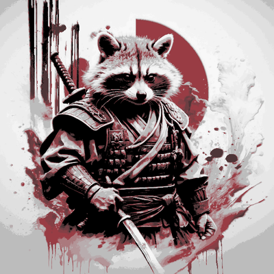 raccoon samurai colored in hueforge by mclanesmemories art 2d animorph traditional 3d print model - Mito3D