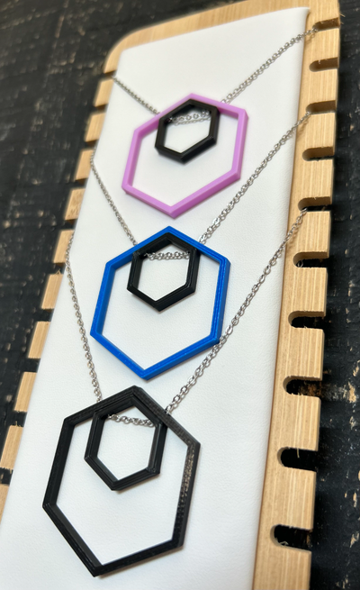 double hexagone collier by pupik1204 mode bijoux colliers minimaliste minimalisme hexadécimal facile 3d print model - Mito3D