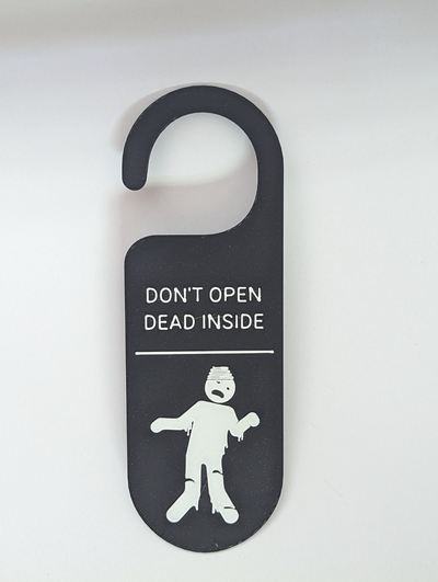 door hanger - open dead zombie spaghettification by kurtcrean household decor spaghetti gag gaggift sign joke 3d print model - Mito3D