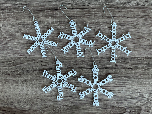 wordflakes by adriangarside household festivities snowflake collection christmas 2023 christmastree christmastreeornament ornament set christmastreedecoration ornaments word wordsnowflake 3d print model - Mito3D