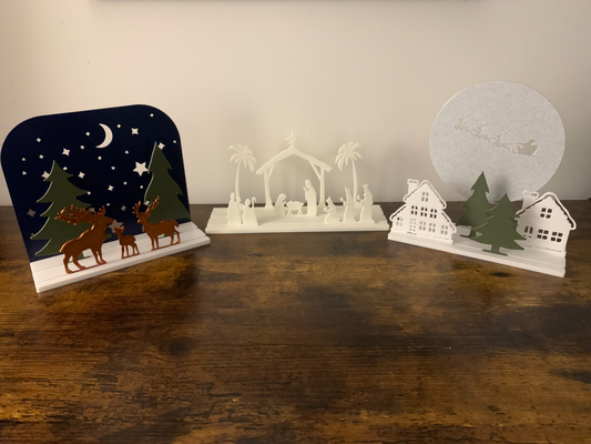 inşa etmek tatil faliyet alani sahne by nc designs ev halkı şenlikler noel kış dekor dekorasyon ren geyiği harikalar diyarı 2023 baba doğuş ağaç ışık festival orman kar star yıldızlı gece isa 3d print model - Mito3D