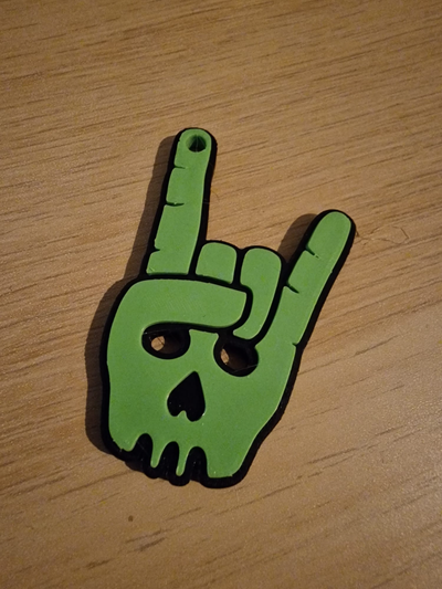 rock on skull by wickieprints art models metal keychain bag hanger 3d print model - Mito3D