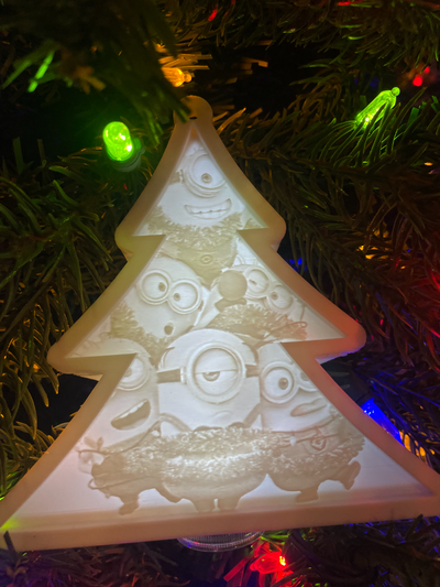 minion christmas tree ornament holiday decoration lithophane by 3d prints week household festivities gru cartoon kids funny silly litho minions 3d print model - Mito3D
