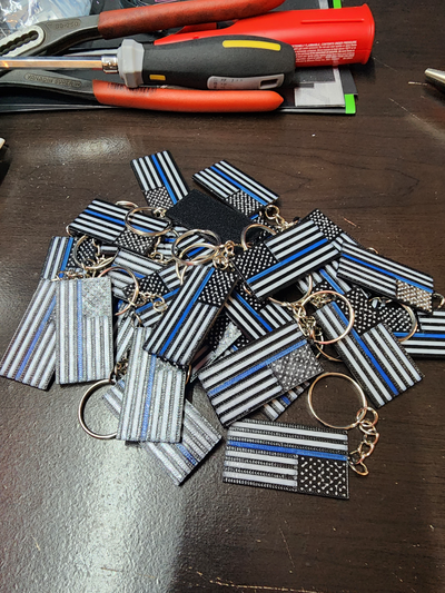blue american flag keychain by ri printing art 2d police fire fighter 3d print model - Mito3D