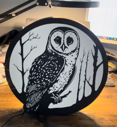 owl led light box stand by powelljames10 art signs & logos 3d print model - Mito3D