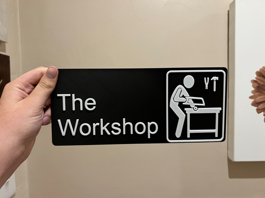 workshop - office sign by useless engineering art signs & logos black white door 3d print model - Mito3D