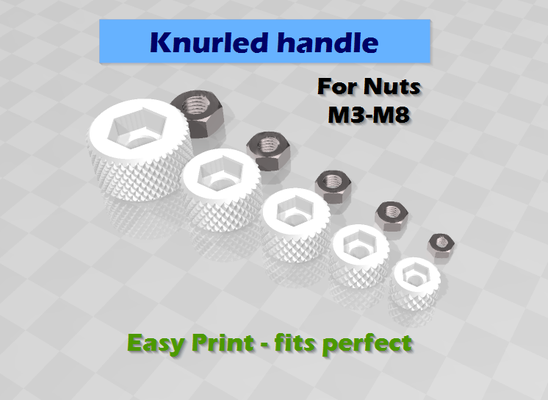 knurled handle - m3 to m8 nuts by bambam design tools hand nut screw grip hex mutter m4 m5 m6 knob thumbscrews 3d print model - Mito3D