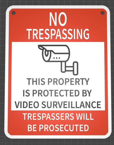 video surveillance no trespassing sign by r c 3d art signs & logos property monitor 3d print model - Mito3D