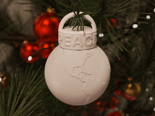 peace on earth rotatable print-in-place ornament built-in hook by asphalt3d household festivities war printinplace nosupport hinge rotating spin ball sphere world planet globe christmas holiday hanger bauble decoration tree festive 3d print model - Mito3D