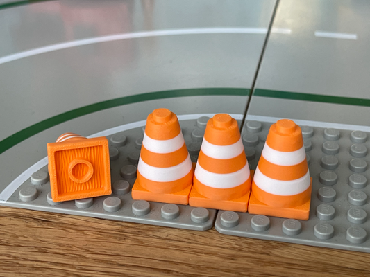 lego compatible traffic cone by hollowmaker toys & games pylon kegel pilone verkehrsleitkegel 3d print model - Mito3D